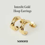 Sonora Interdit Gold Hoop Earrings, Interlude Collection, 18K Gold Plated 925 Sterling Silver