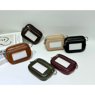 PU Leather 2-Zipper Coin Purse & Card Holder with Key Ring