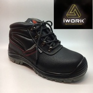IWORK Safety Shoes Steel Toe Steel Plate Anti Slip Leather Boots - Black/Brown W97-9709