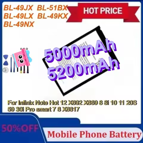 New BL-49JX BL-51BX BL-49LX BL-49KX BL-49NX Battery for Infinix Note Hot 12 X692 X669 8 8i 10 11 20S