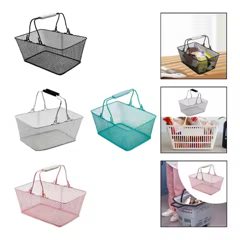 Shopping Basket Metal Simple Easy to Clean with Handles for Supermarket Home