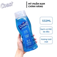 Sữa tắm gội nam COAST Mỹ 532ml - 2 trong 1 dầu gội sữa tắm sạch gàu khử mùi USA hair body wash showe
