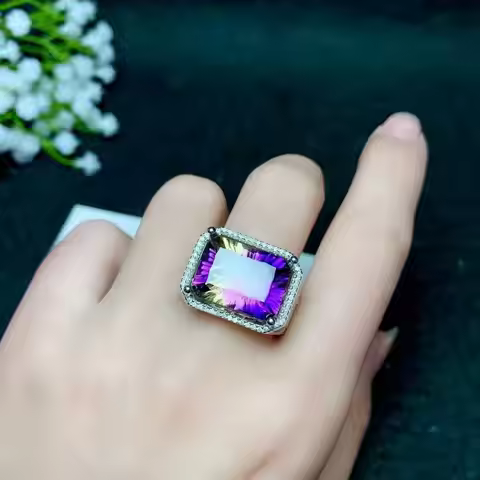 generous style purple yellow Ametrine ring men fine jewelry magic power muscular big size gem 925 st