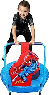 Marvel Spider-Man Trampoline for Kids, Indoor Mini Toddler Trampoline with Foam Handle Bar, Round Jumping Mat, Blue