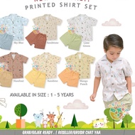 KEMEJA Affordable - MOOI PRINTED SHIRT SET POCKET PRINT Suit Kids Short SHIRT Shorts 1-5 Years