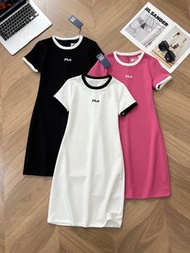 全新FILA 夏季新款收腰連衣裙FILA撞色樹莓粉連衣裙 FILA one piece FILA dress FILA連衣裙 fila裙