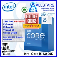 (ALLSTARS : DIY PROMO) *Singapore Local Distributor Stocks* Intel Core i5 13600K LGA1700 Box Processor / 13Gen CPU, P-Core 6, E-core 8, Thread 20, Cache 24MB, P-C Base Clock 3.5GHz, Max Turbo 5.1GHz, Graphics) / No Cooler / 13th Gen (Wrty 3yrs Intel SG)