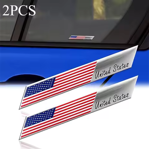 3D Aluminum Alloy American US Flag Decal, 2pcs 3.8" X 0.6" Patriotic Stars Stripe USA Flag Car Stick