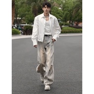 baggy jeans men y2k y2k jeans American High Street Ripped Jeans - Men's Summer Lightweight Wide-Leg 