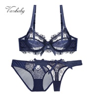 Varsbaby 3pcs Women Sexy Slim Lace Lingerie Ladies Underwire Floral Bra Sets bras+panties+thongs