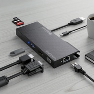 Wavlink 9-in-1 USB-C Data Hub: 4K HDMI, VGA, 5Gbps USB 3.0, SD/TF Card Reader, RJ45 Ethernet for Mac