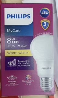 飛利浦 MyCare 8W LED 暖白光燈泡 PHILIPS MyCare ARRAN 3 YEARS Interlaced optics 8YED F15W 876W Warm white