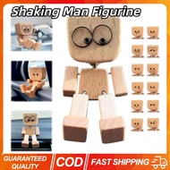12PCS/Set Shaking Man Statue Handmade Wooden Man Figurine with Shaking Feet Unique Car Dashboard Dec
