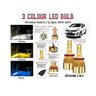 2 Pcs/Set PERODUA AXIA E/G SPEC 2014-2017 3 Colour Car Headlight LED 3000/6000/10000K Bulb Sepasang 