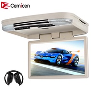 Cemicen 15.6 Inch Car Mount Monitor Roof Flip Down DVD Player HD 1080P Video With HDMI Port USB SD S