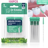 Dr Emma 100PCS Mint Brush Picks Portable Rubberized Dental Hygiene Teeth Cleaning Picks Disposable I