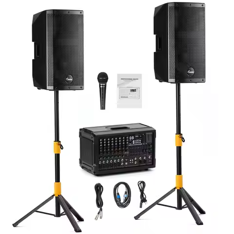 MX-P12 PA System with 2x12 Speakers, 10-Channel Mixer & Mic |Professional High-Powered Bluetooth PA 