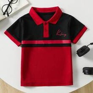4-12 Years Old Boys' Summer Polo Shirt, Casual Lightweight Patchwork King Print Short Sleeve T-Shirt