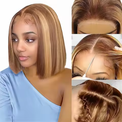 Highlight Wear Go Glueless Human Hair Straight Short Bob Wig P4/27 Colored 7x5 13x4 HD Lace Frontal 