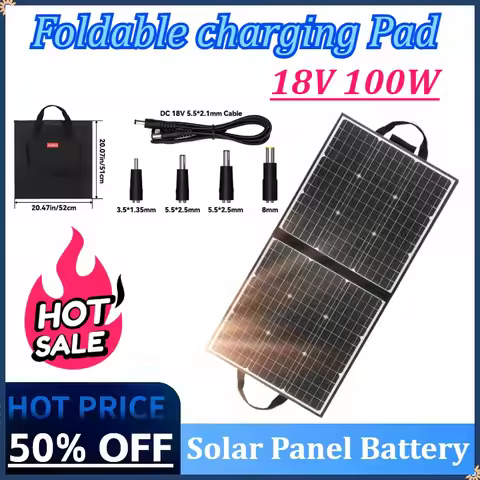 18V 100W Portable Foldable Solar Panel Battery Cell Charger USB QC3.0 for Outdoor Charging Power Sta
