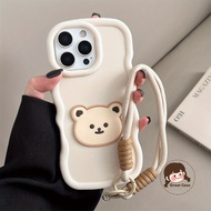 3D Wave Matte Bear Phone Case For Realme C75 C75X C73 C17 C15 C12 C11 C3 C2 C1 5G 4G Brown Strap Rop