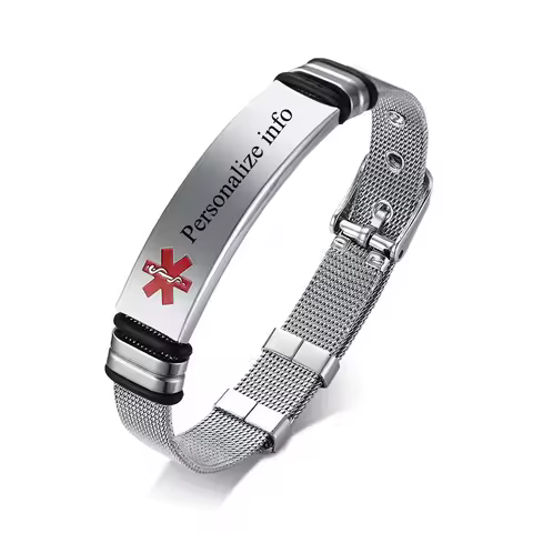 Men's Medical Alert Jewelry and Custom Engravable IDs Brazalets Stainless Steel Wristband Bracelet P