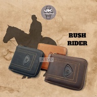 RUSH RIDER Genuine Cowhide Leather Wallet Zipper Men Leather Wallet Bifold Wallet Lelaki Dompet Zip Kulit Dompet Pendek