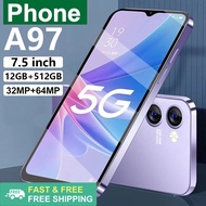 Smartphone A97 5g 7.5inch Cellphone 12GM RAM + 512GB ROM Android Phone 5000mAh Battery 5G Wifi Bluetooth Mobile Phones on Sale Smart Gaming Free Ship cheap phone 1 year Malaysia Warranty