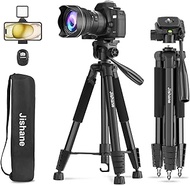 Jishane 74" Camera Tripod for Cell Phone with Remote, Phone Holder and Travel Bag, Extendable Phone Tripod Stand Compatible with Canon, Nikon, DSLR, Projector, Ring Light, Spotting Scopes