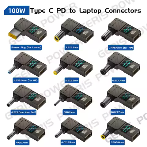 ​LED Display PD 100W Laptop Power Supply Adapter Charger Connector USB Type C PD to DC Jack Plug Con