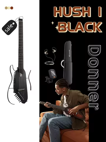 Donner HUSH I Silent Travel Acoustic-Electric Guitar - Ultra-Light Headless Design with Maple Body &