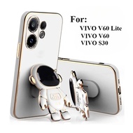 3D Astronaut Ring Stand Holder Soft Protection Case For VIVO V60 Lite Plating Silicone Shockproof Ba