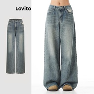 Lovito Casual Jeans Plain Ripped Jeans for Women L114AD862