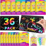 pigipigi Party Favor Art Craft for Kids: 36 Pack Rainbow Scratch Notebook Girl Birthday Gift for 3 4