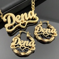 1set Fashion Personalized Customized Text, Double-Layer Nameplate Necklace, 5cm Erring,45+5cm Neckla
