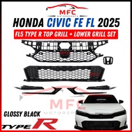 Honda Civic FE 2025 Type R Front Grill Lower Grill FL5 Top Grill -Glossy Black