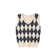 [READY STOCK] Female Korean Argyle Sweater Vest