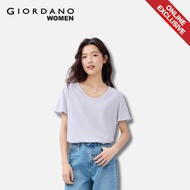 [Online Exclusive]Giordano Women U-Neck Curved Hem Knit Slim T-Shirt