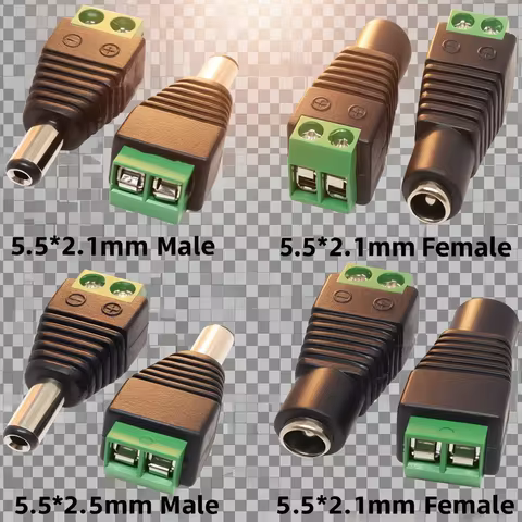 Male and Female Welding-Free DC Plug 5.5x2.1mm 2.5mm Welding-Free DC Female Head Green Terminal Moni