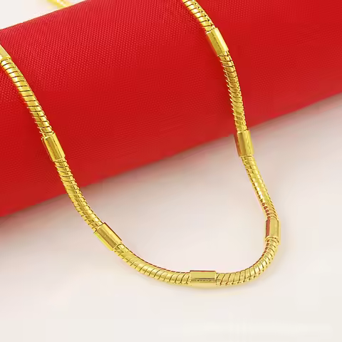 Snake Bone Necklace Women's 24K Gold AU999 - Stackable snake bone chain, trendy style for mix & matc
