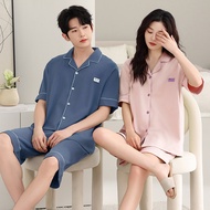 High-quality pajamas) Summer couple pajamas pure cotton short-sleeved lapel casual simple cardigan s