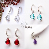 (S925) ต่างหูหยดน้ําเงินแท้ เพชร CZ ET37 Sterling Silver Drop Earrings