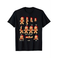 Christmas math teacher equation gingerbread wearing a Christmas hat T-shirt, summer comfortable casu