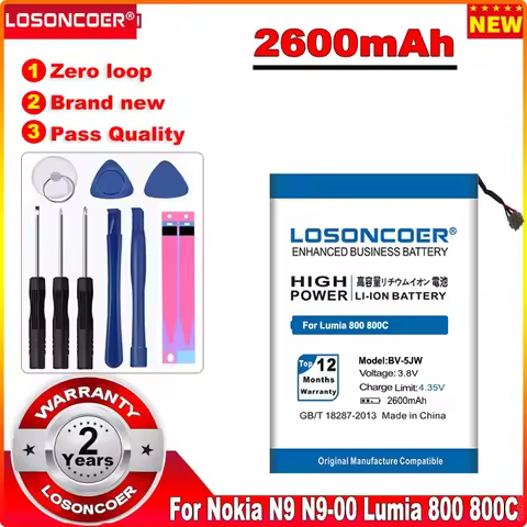 100% New 2600mAh BV-5JW BV5JW BV 5JW Mobile Phone Battery for Nokia N9 N9-00 Lumia 800 800C Lumia800