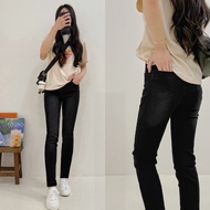 Have 3570 [3570 ️‍ Simple Embroidered Thread Elastic Waist Micro-Brushed Black Jeans