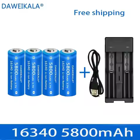 5800mAh rechargeable 3.7V Li-ion 16340 batteries CR123A battery for LED flashlight wall charger, tra