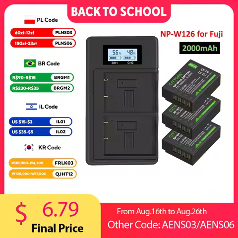 NP-W126S NP W126 Battery with NP-W126 USB LCD Charger for Fujifilm Fuji XT20 XT3 XPro1 X-PRO2 XT30II