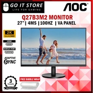 AOC 27" Q27B3M2 QHD 100Hz 4ms VA Adaptive Sync 3-Sided Frameless Monitor (HDMI / DP)