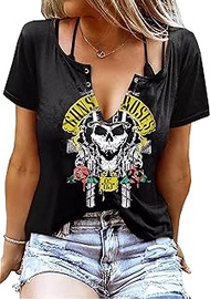 Bleached Guns N' Roses T Shirt Womens Rock Music Tshirt Rock Band Graphic Tees Letter Print Concert Short Sleeve Tops