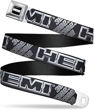 Hemi Belt, Seatbelt Buckle Belt, Hemi Bold Outline 392 426 Black Silver Fade, Mens Womens Kids Adjus
